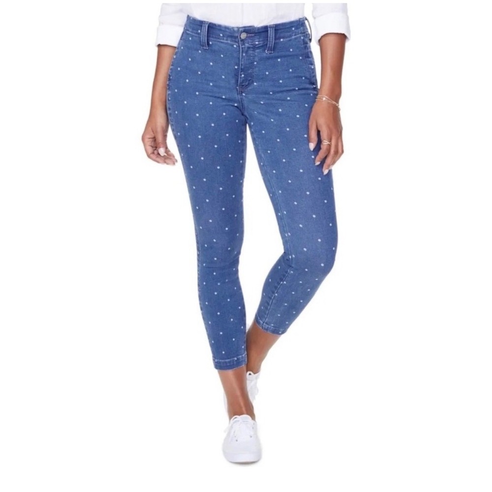 NYDJ Ami Skinny Ankle Jeans 4 Blue Polka Dot Lift Tuck Stretch Denim Legging